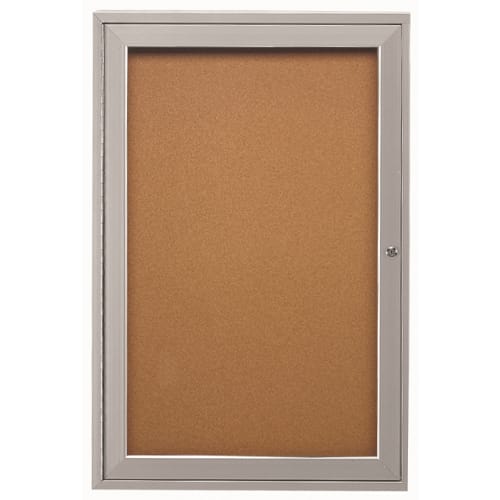 Ghent 1 Door Enclosed Cork Bulletin Board, Natural and Satin Frame, 24" X 36"